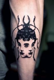 black double face female monster insect tattoo pattern