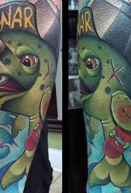 grappige cartoon vis en skateboard hoed tattoo patroon
