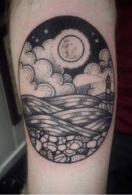 Beautiful black stings night sky landscape tattoo pattern