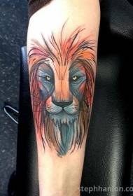 modello di tatuaggio testa di leone stile acquerello braccio