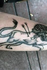 patrón de tatuaxe de brazo de león negro e letra negra
