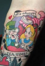 Alice Alice in Wonderland-sprokie en Engelse alfabet-tatoo-patroon