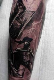 razboinic spartan negru excelent, cu model de tatuaj fulger