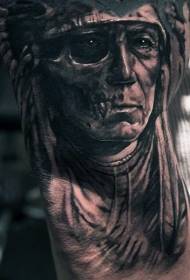Unquined na dinisenyo Kulay Old India Skull Facial Tattoo Pattern