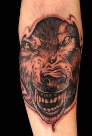 paže černá šedá styl vlk se žlutým okem tetování vzorem