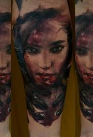 arm Color horror style bloody woman face tattoo pattern