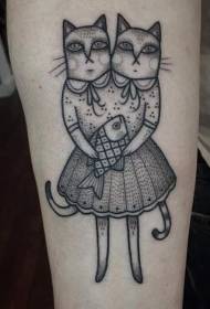 arm sort prikede to hoveder kat og fisk tatoveringsmønster 109864 - Arm Sort Realistisk Marilyn Monroe Portrait Tattoo Pattern