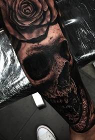 Armless stereo realistic black skull and rose tattoo pattern