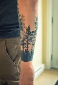 small arm simple black mysterious dark forest tattoo pattern
