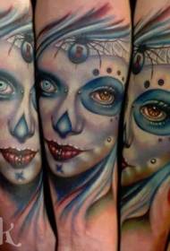 new school color creepy woman face face tattoo ຮູບແບບ
