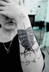 arm realistic black gray big moth tattoo pattern