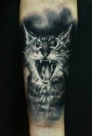 brazo patrón de tatuaxe de gato en branco e estilo realista en brazo