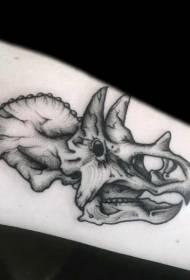 juodas minimalistinis dinozaurų kaukolės tatuiruotės modelis