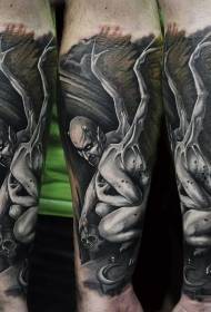 braccio spettacolare variazione di colore Modello del tatuaggio del demone del cranio delle ali