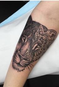 Arm uniquely designed black lion and van Gogh combination tattoo pattern