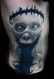 Male waist horror style color monster face tattoo pattern