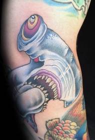 new school colored evil hammerhead shark tattoo pattern