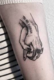 Tobillo tema romántico mano negra con patrón de tatuaje letra