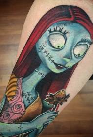 jib klassisk tecknad zombie brud hjältinna tatuering mönster