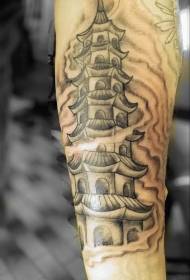 simple personality of black ancient temple smoke tattoo pattern