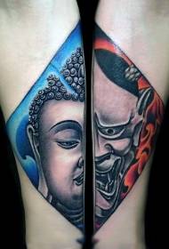 Будда жапондық дәстүрлі түсті білек татуировкасы