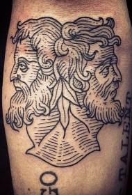 Patrón de tatuaje de tatuaje de estatua de línea negra en el estilo de grabado de brazo grande