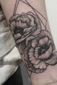 rankos senosios mokyklos juodoji laukinė gėlė kartu su geometriniu tatuiruotės modeliu