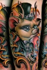 Painted Fantasy Animal Wearing Hat Tattoo Pattern