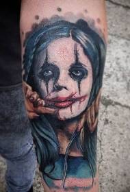 arm bose vrou Clown-kleurportret-tatoeëringspatroon