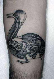 arm-stab style black mechanical duck tattoo pattern