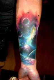 Ankle realistic color planet tattoo in space