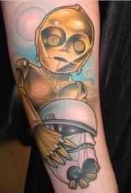 smiješna crtana kaciga oluja i zlatni robot Tattoo uzorak