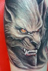 Ilustracija stil Obojeni zli vukodlak tetovaža uzorak