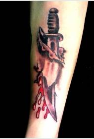 realistic dagger penetrating skin and blood drop tattoo pattern