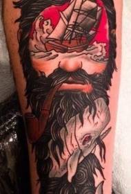 style de surréaliste fumeur mâle et motif de tatouage de combinaison de baleine à voile