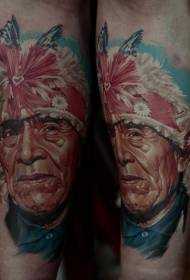 realistic style color Indian portrait tattoo pattern