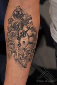 arm kleine zwarte en witte oude klok tattoo patroon