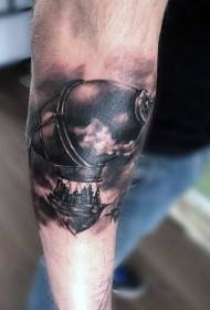 Liten arm vacker svart grå ballong flygande tatuering mönster