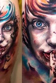 color horror style bloody female portrait tattoo pattern