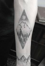small arm tiny black constellation symbol with night sky mountain tattoo pattern