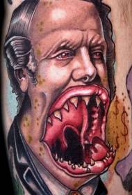 horror style color big mouth monster face tattoo pattern