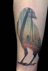 bird Shaped man in the forest colored tattoo pattern