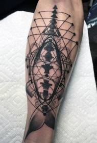 Peix surrealista de turmell i diversos dissenys geomètrics de tatuatges