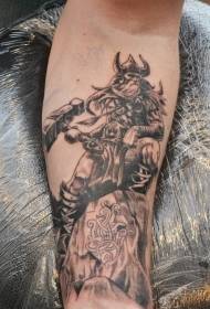 arm old school black grey viking warrior and sledgehammer tattoo pattern