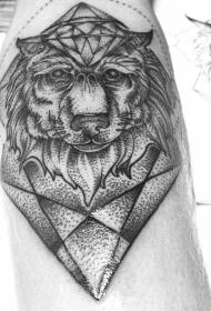 Csodálatos fekete hegyes farkas fej gyémánt tetoválás mintával