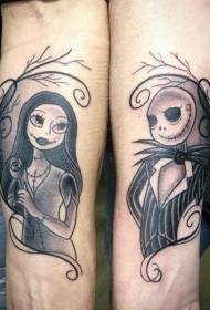 Couple Arms Simple Black Cartoon Zombie Tattoo Pattern