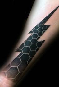 arm black lightning combination hexagonal tattoo pattern