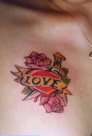 dolk hart bloem Engels tattoo patroon foto