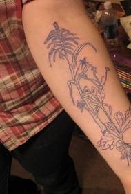 검은 키 큰 식물 잎 팔 문신 패턴