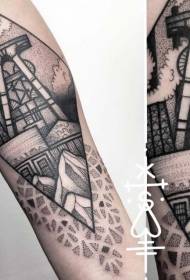 model de tatuaj geometric peisaj punct negru braț ghimp